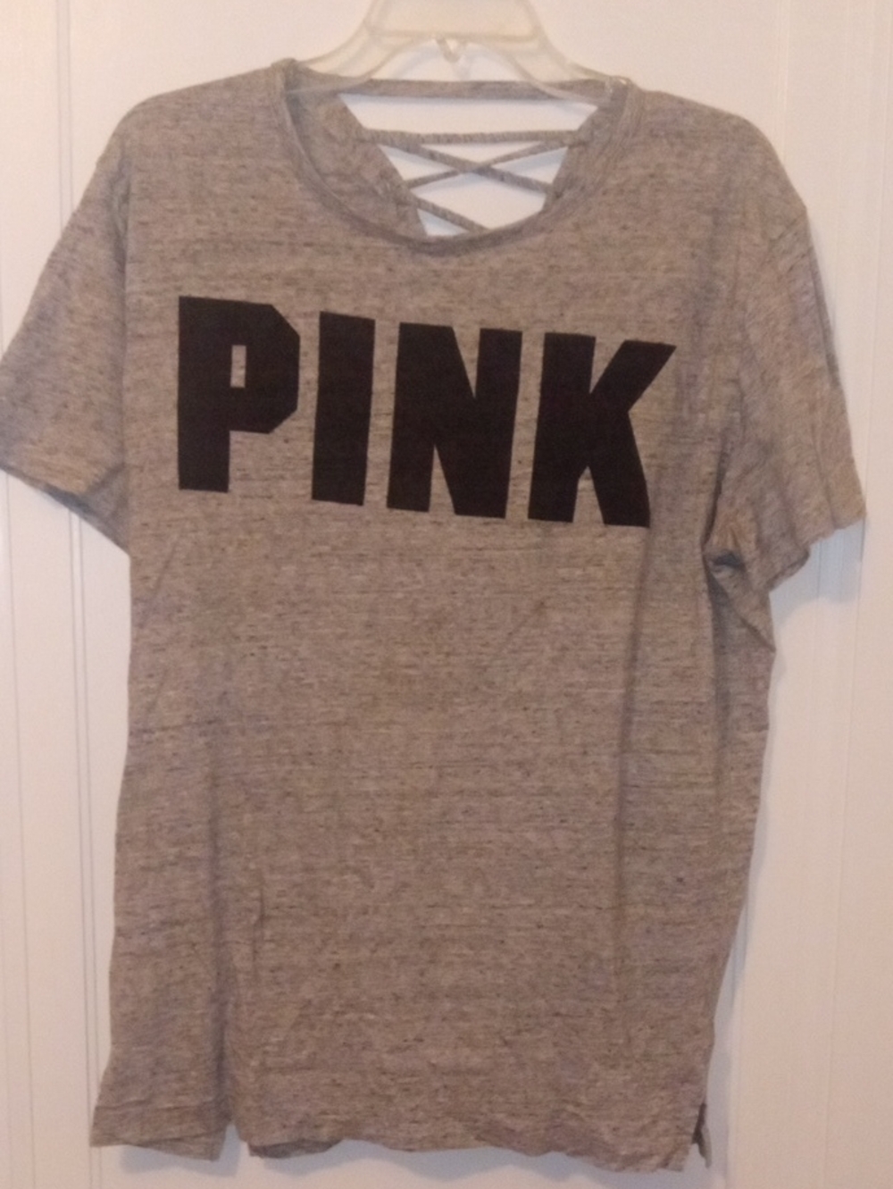 PINK Victoria's Secret Heather Gray Crisscross Back Tee women large
